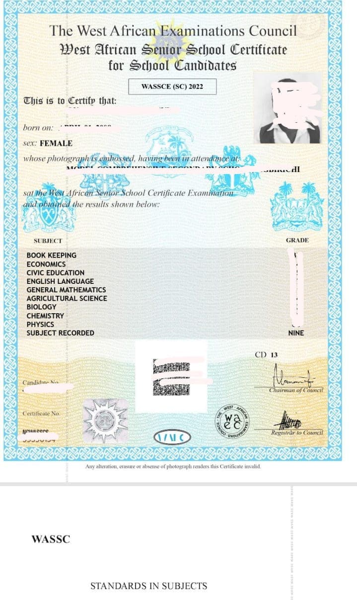 WAEC ORIGINAL CERTIFICATE product image